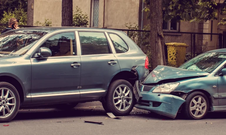 Cars accident on a road. Bad situation at the road