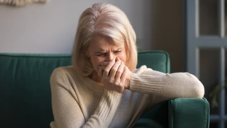 Sad stressed middle aged woman widow mourning crying at home