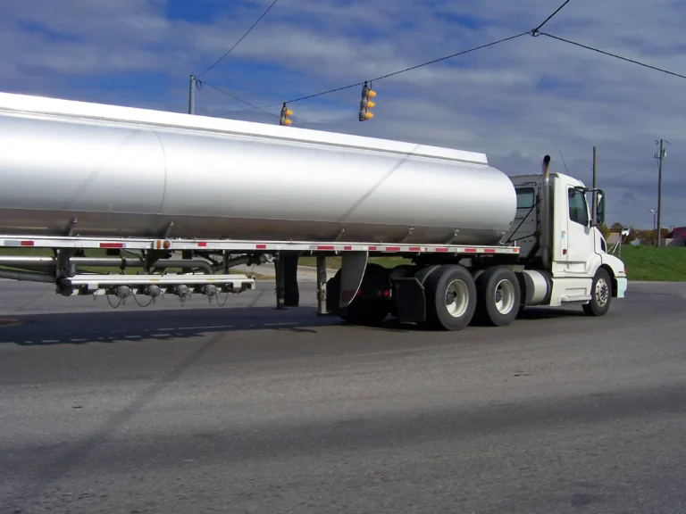 big fuel gas tanker truck on street